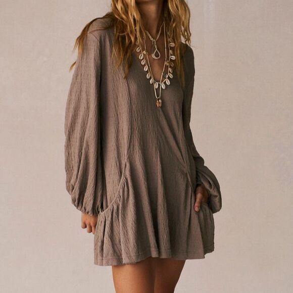 Free People Bayside Mini Dress Taupe S - Picture 9 of 9